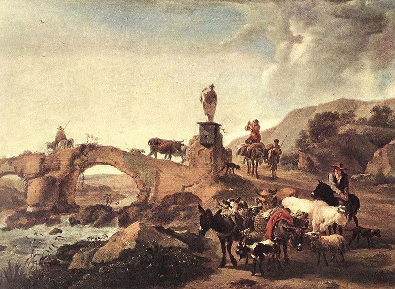 Nicolaes Pietersz. Berchem Italian Landscape with a Small Bridge China oil painting art